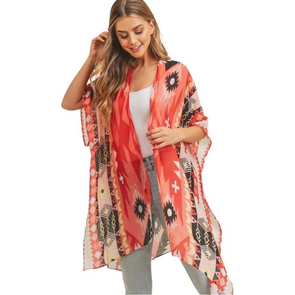 New Coral Bohemian Tribal
Print Kimono - Picture 3 of 5